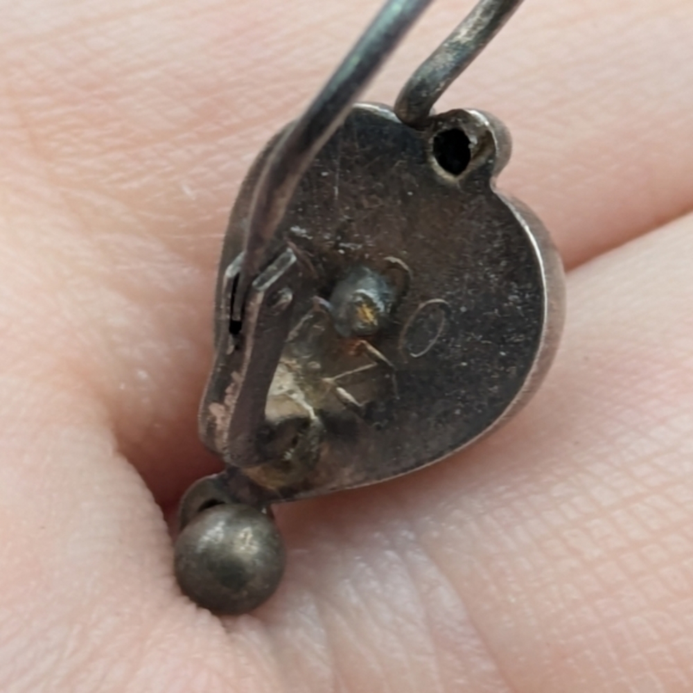 Antique 1815-1848 Biedermeier 800 silver blue heart drop earrings - Picture 6 of 7